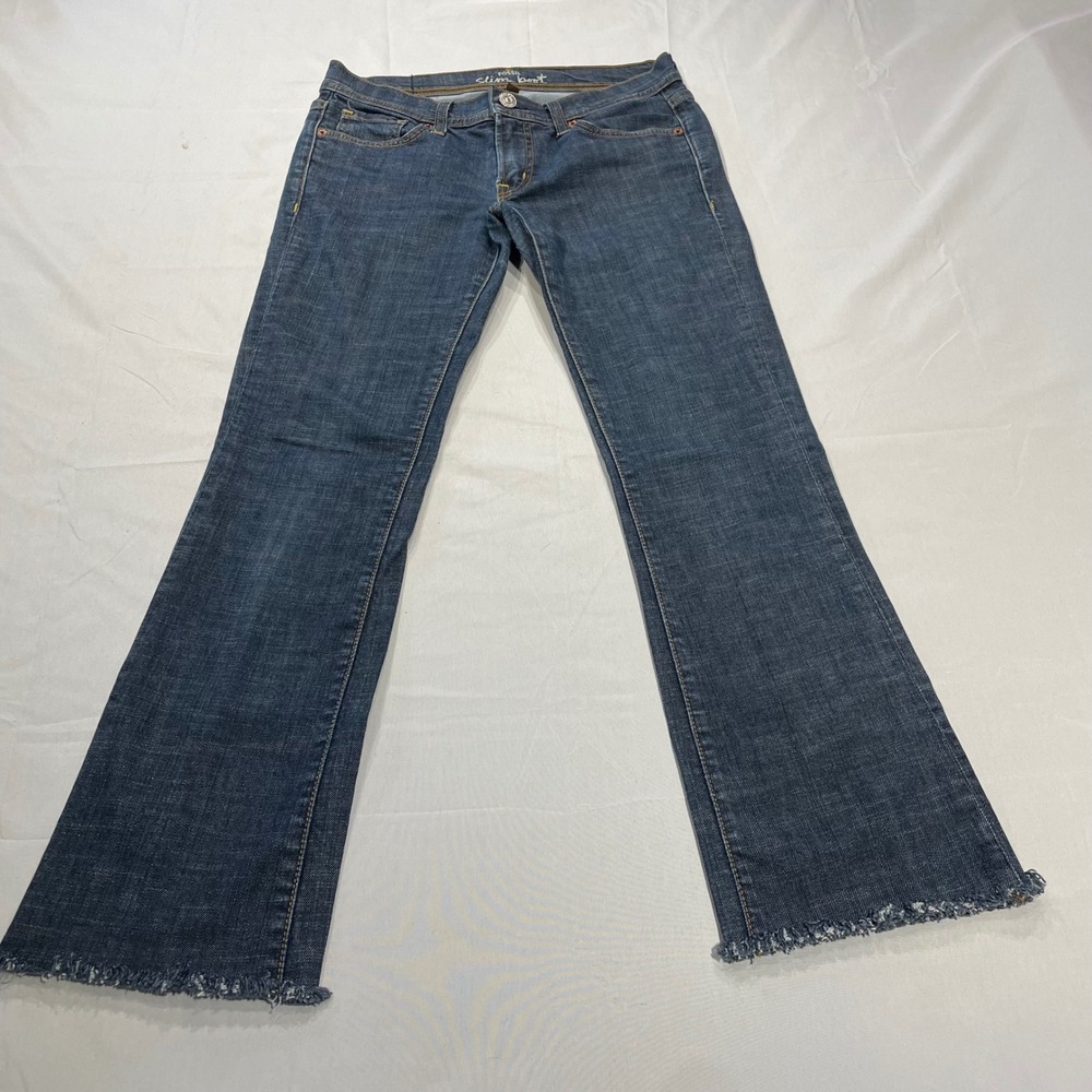 Fossil Slim Boot Jeans Dark Wash Raw Hem Denim Size 27 Made in USA